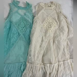 FREE PEOPLE Bundle dress lace midi blue & white small/xs